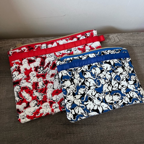 Carolina Herrera X Neiman Marcus Target Red and Blue Dog Print Pouches - Picture 1 of 9